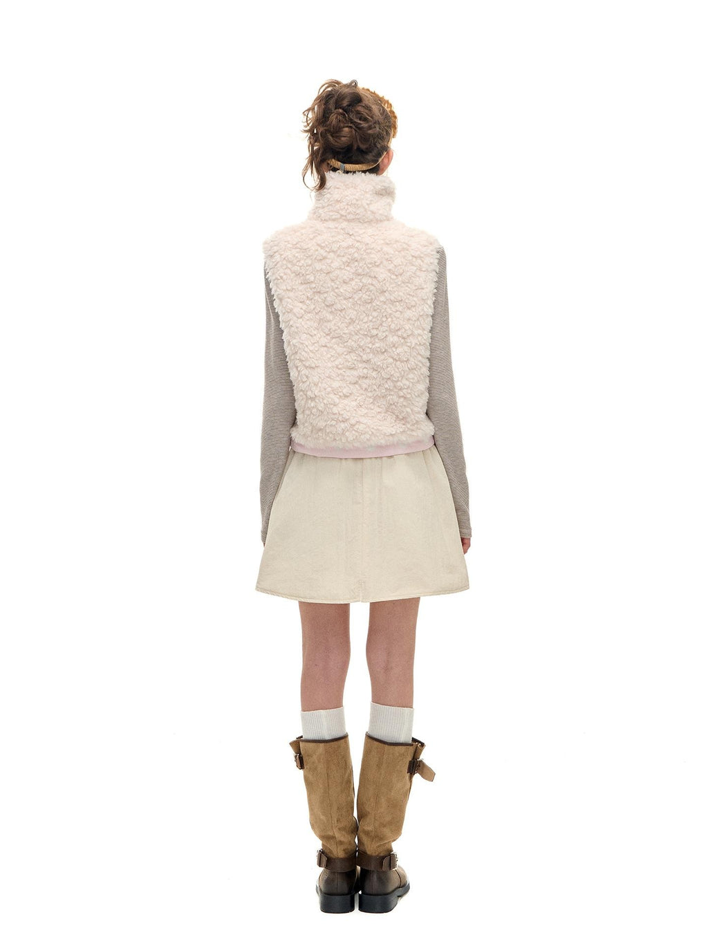 Romance Nanci Reversible Polka Dot Stand Collar Zipper Women's Polyester Sherpa Vests