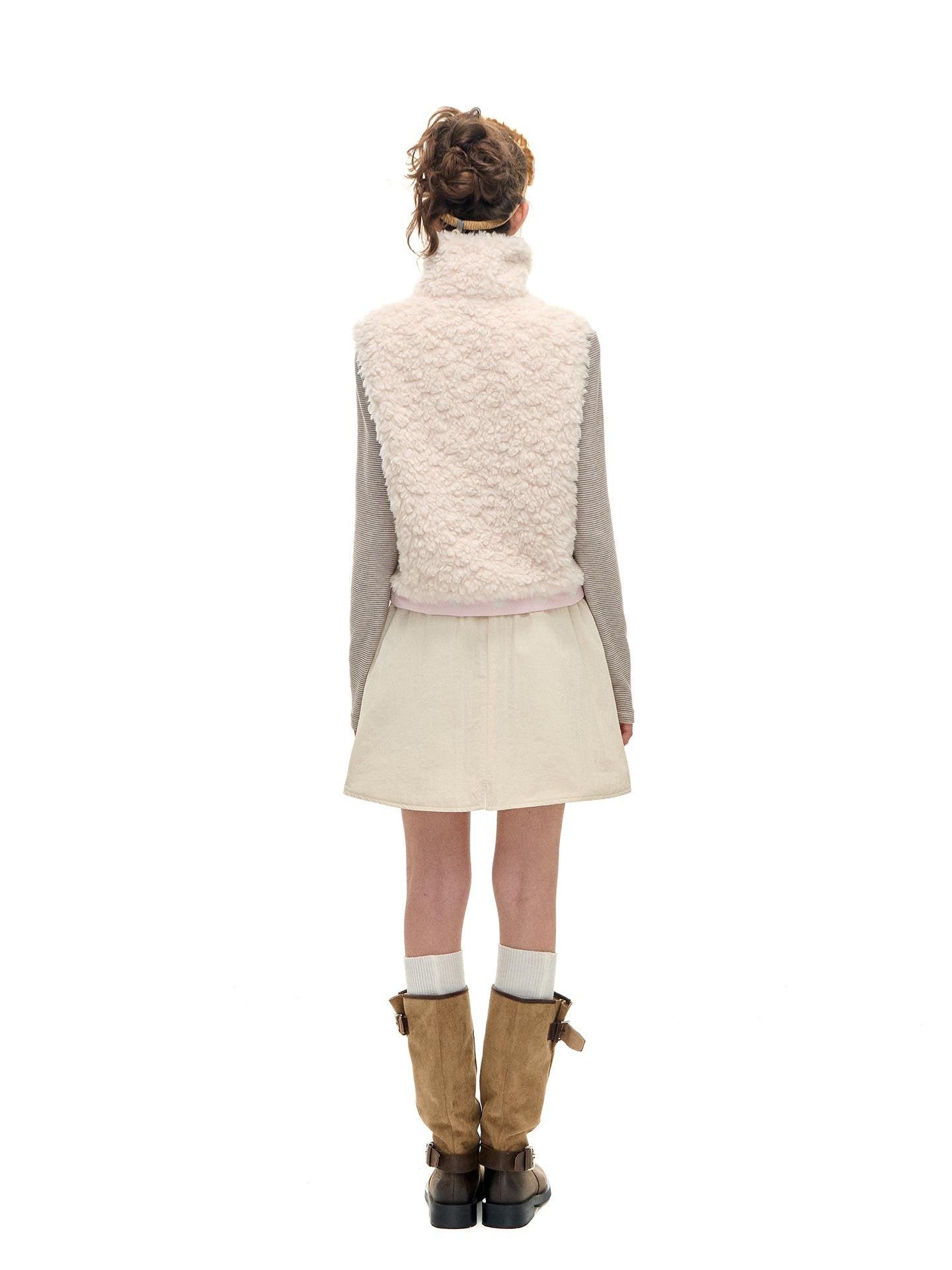 Romance Nanci Reversible Polka Dot Stand Collar Zipper Women's Polyester Sherpa Vests