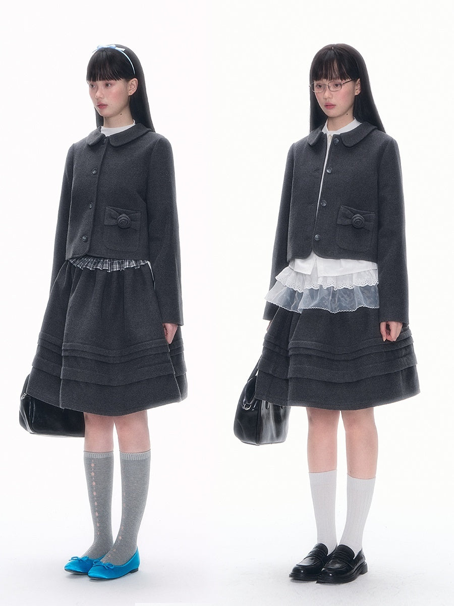Romance_Nanci_Rose_Floral_Puff_Preppy_Lapel_Button_Women's_Tweed_Matching_Skirt_Sets_850758984097_MISSTT
