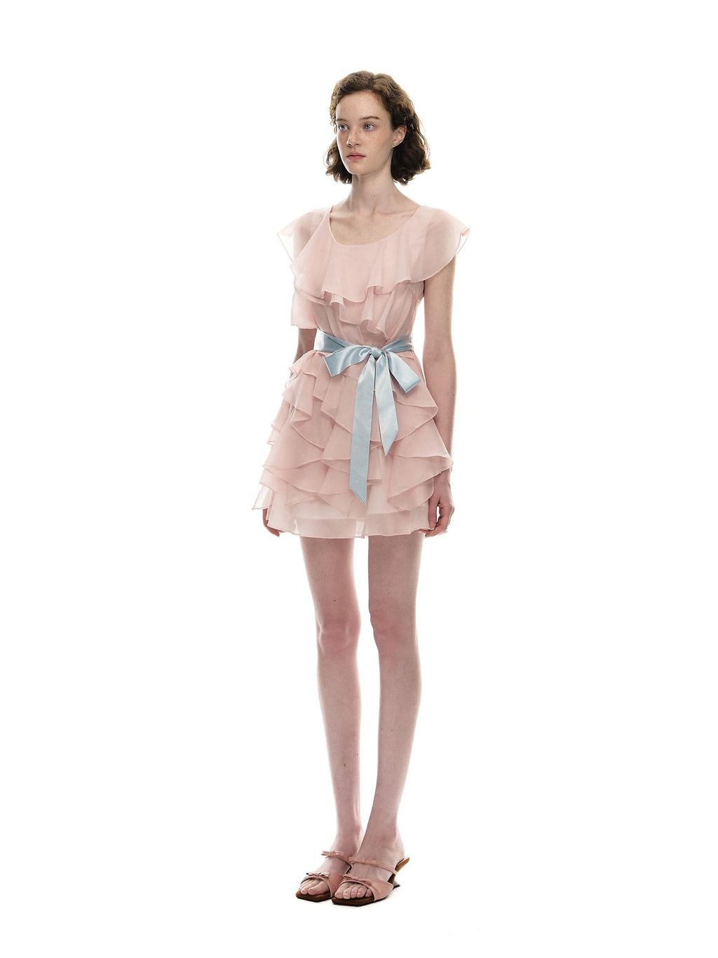 Romance Nanci Ruffled Tie Waist Tiered Women's Polyester Casual Mini Dresses