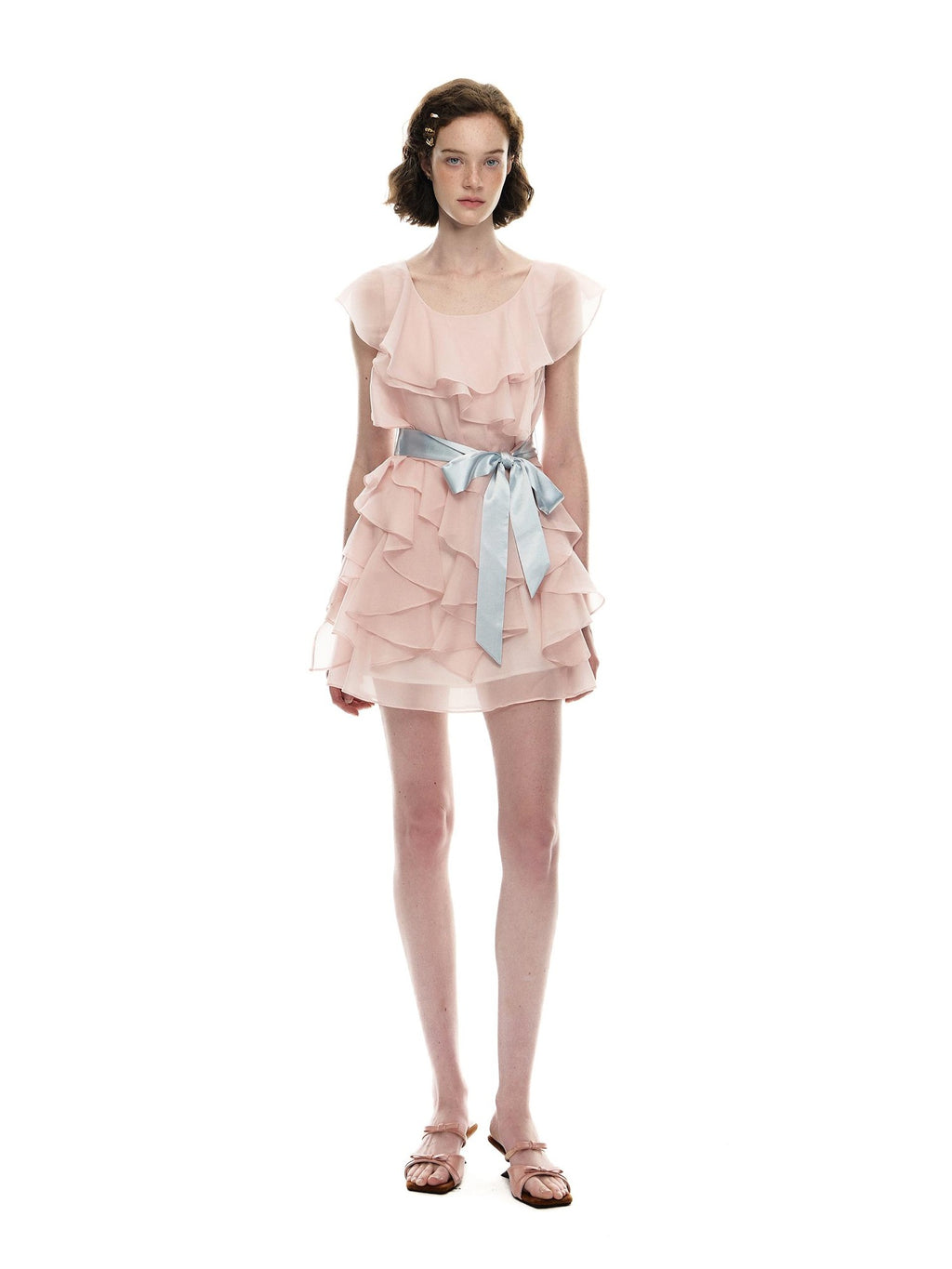 Romance Nanci Ruffled Tie Waist Tiered Women's Polyester Casual Mini Dresses