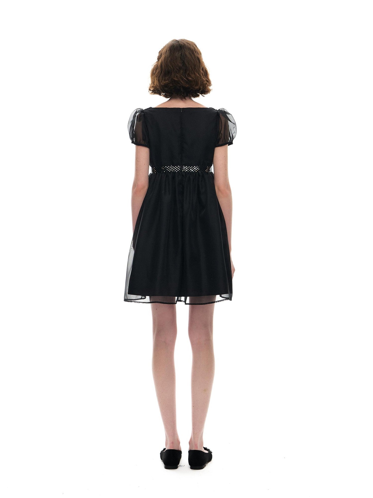 Romance Nanci Sequin Puff Sleeve High Waist A Line Women's Tulle Babydoll Mini Dresses