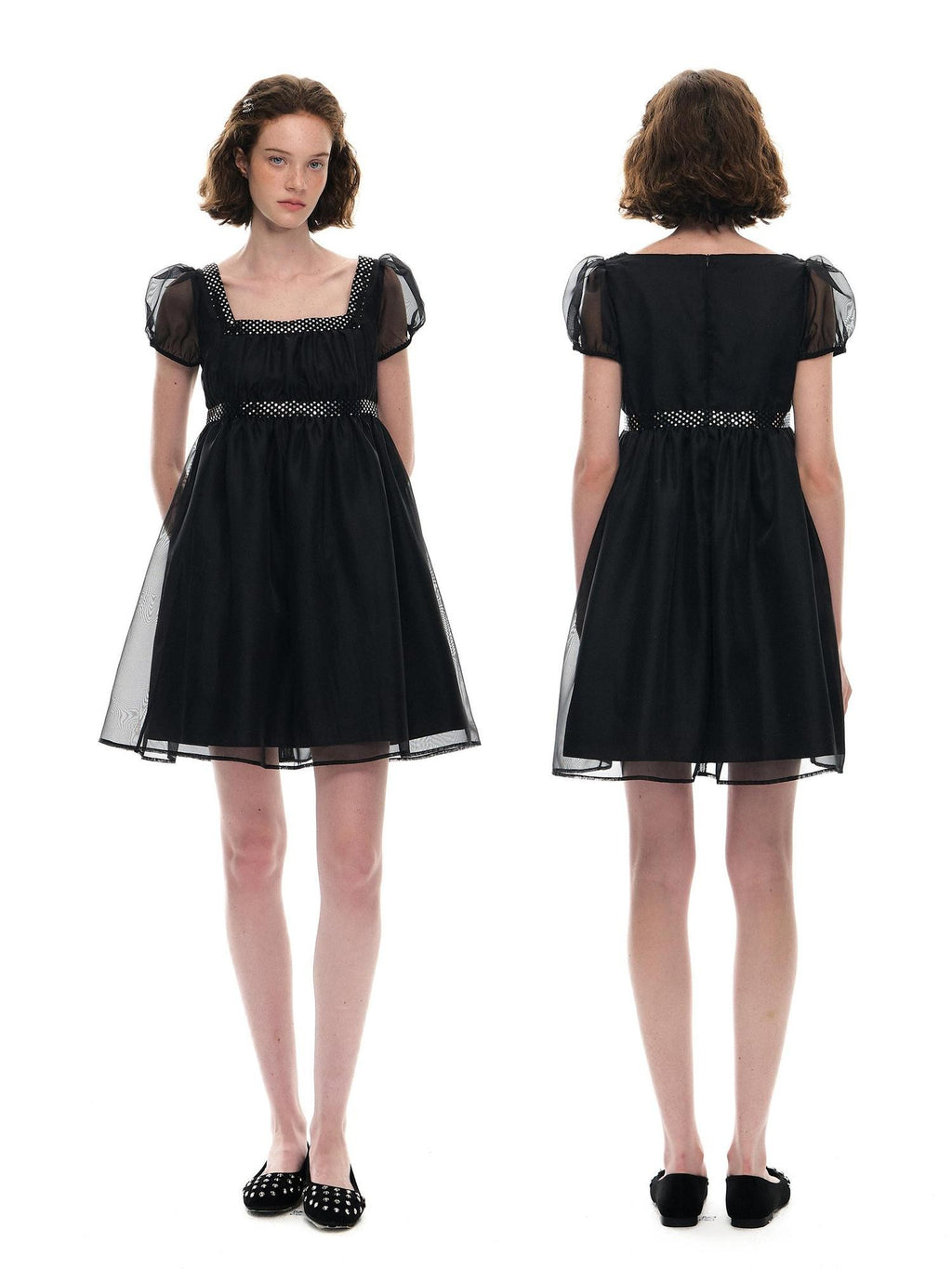 Romance Nanci Sequin Puff Sleeve High Waist A Line Women's Tulle Babydoll Mini Dresses