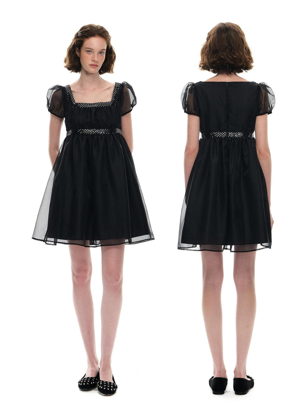 Romance Nanci Sequin Puff Sleeve High Waist A Line Women's Tulle Babydoll Mini Dresses