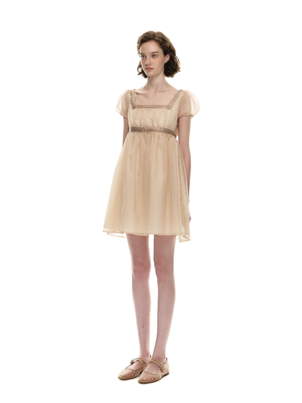 Romance Nanci Sequin Puff Sleeve High Waist A Line Women's Tulle Babydoll Mini Dresses