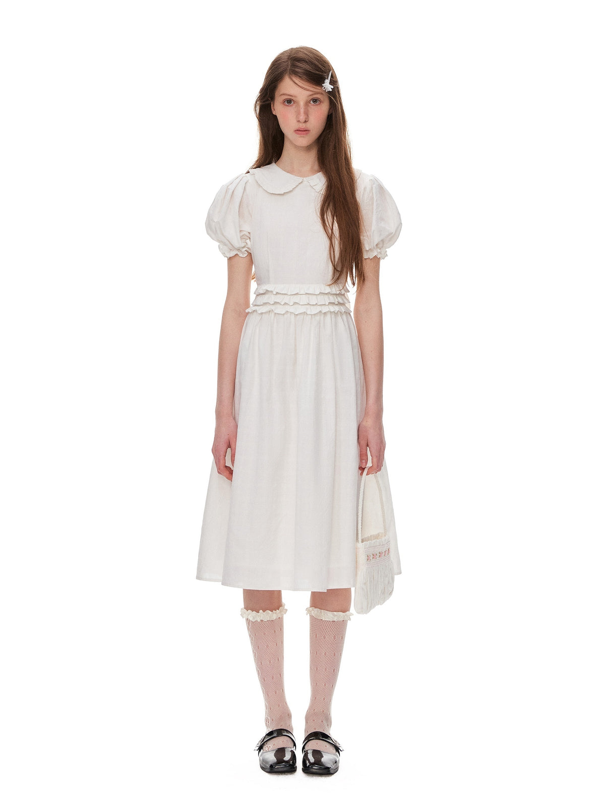 Romance_Nanci_White_Textured_Ruffle_Pleat_Doll_Collar_Women's_Cotton_Babydoll_Midi_Dresses_1062458114347_MISSTT