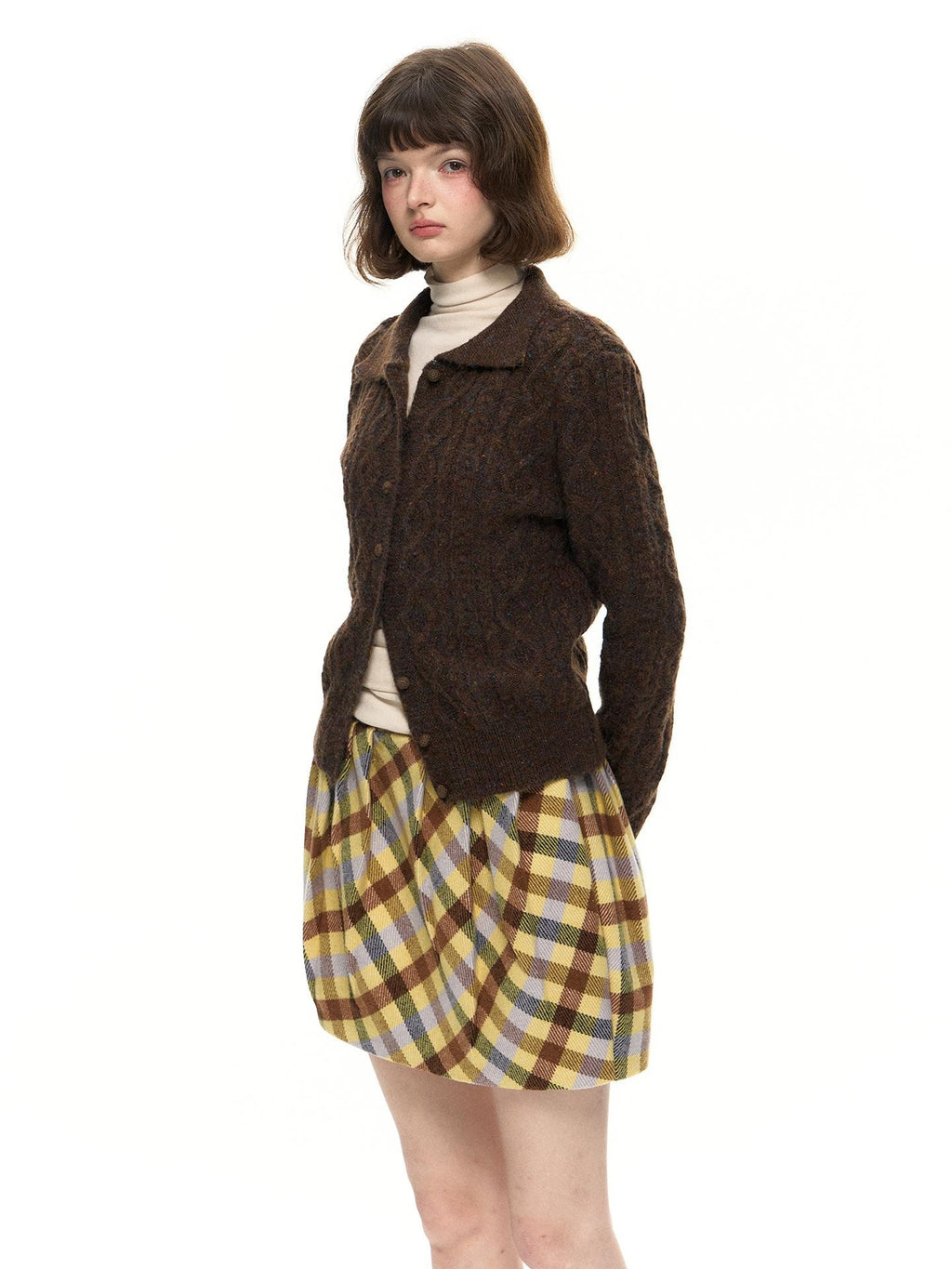 Romance Nanci Yellow Purple Plaid Pleated Pumpkin Women's Polyester Mini Skirts