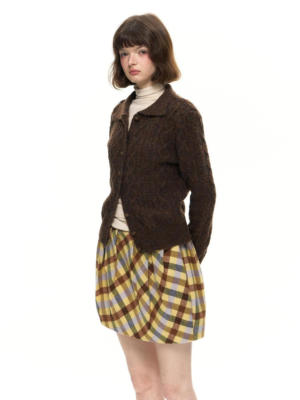 Romance Nanci Yellow Purple Plaid Pleated Pumpkin Women's Polyester Mini Skirts