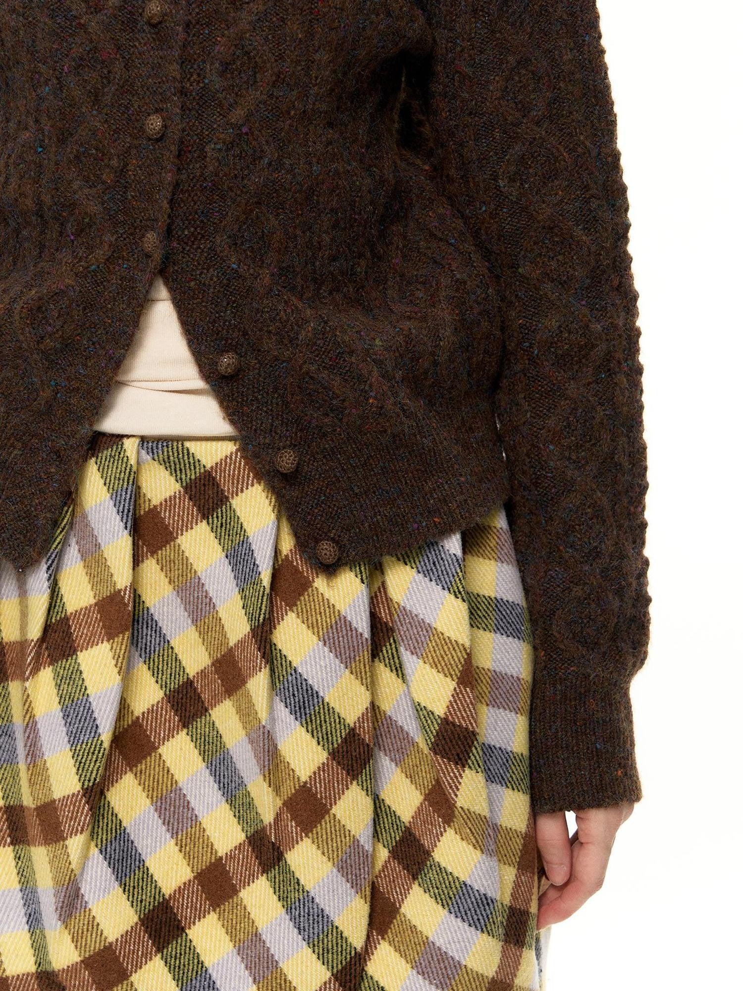 Romance Nanci Yellow Purple Plaid Pleated Pumpkin Women's Polyester Mini Skirts