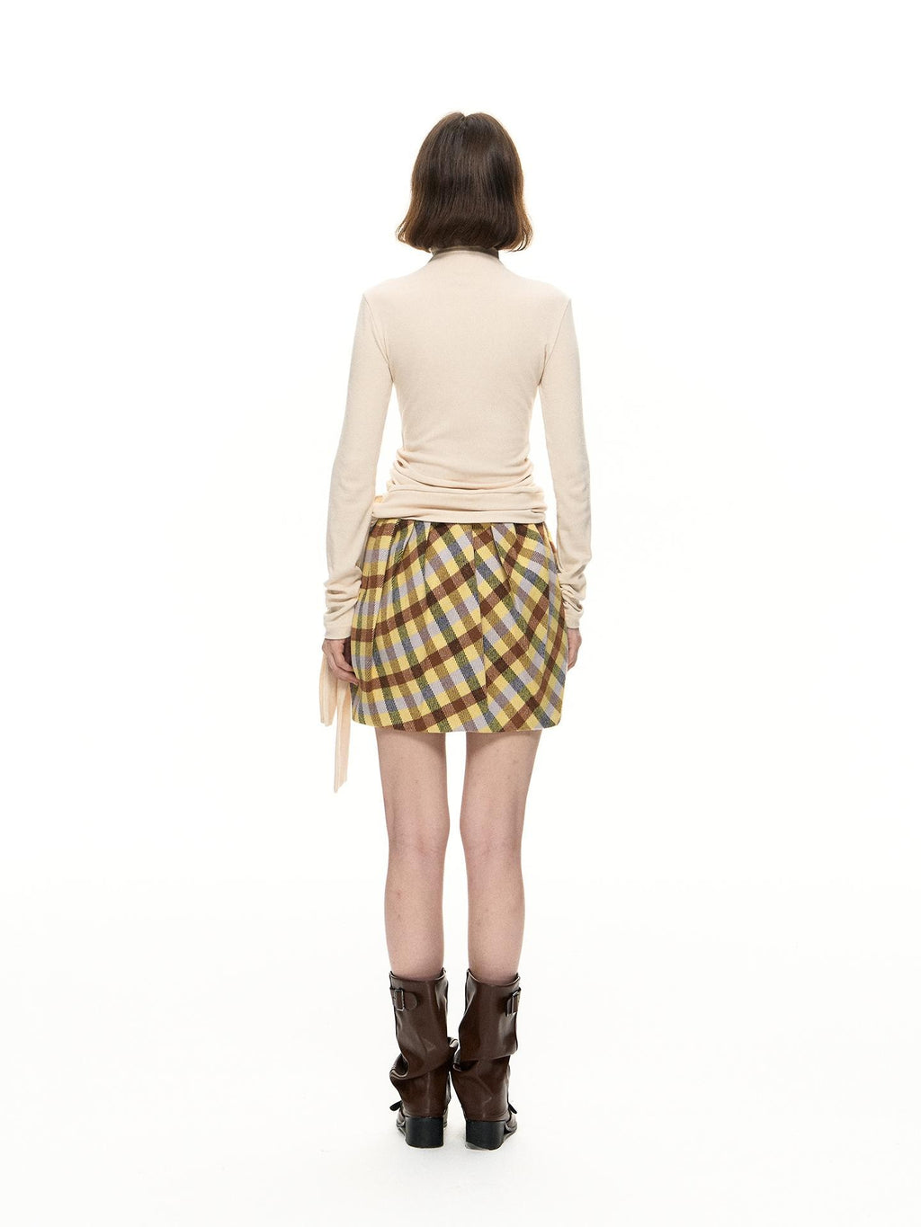 Romance Nanci Yellow Purple Plaid Pleated Pumpkin Women's Polyester Mini Skirts