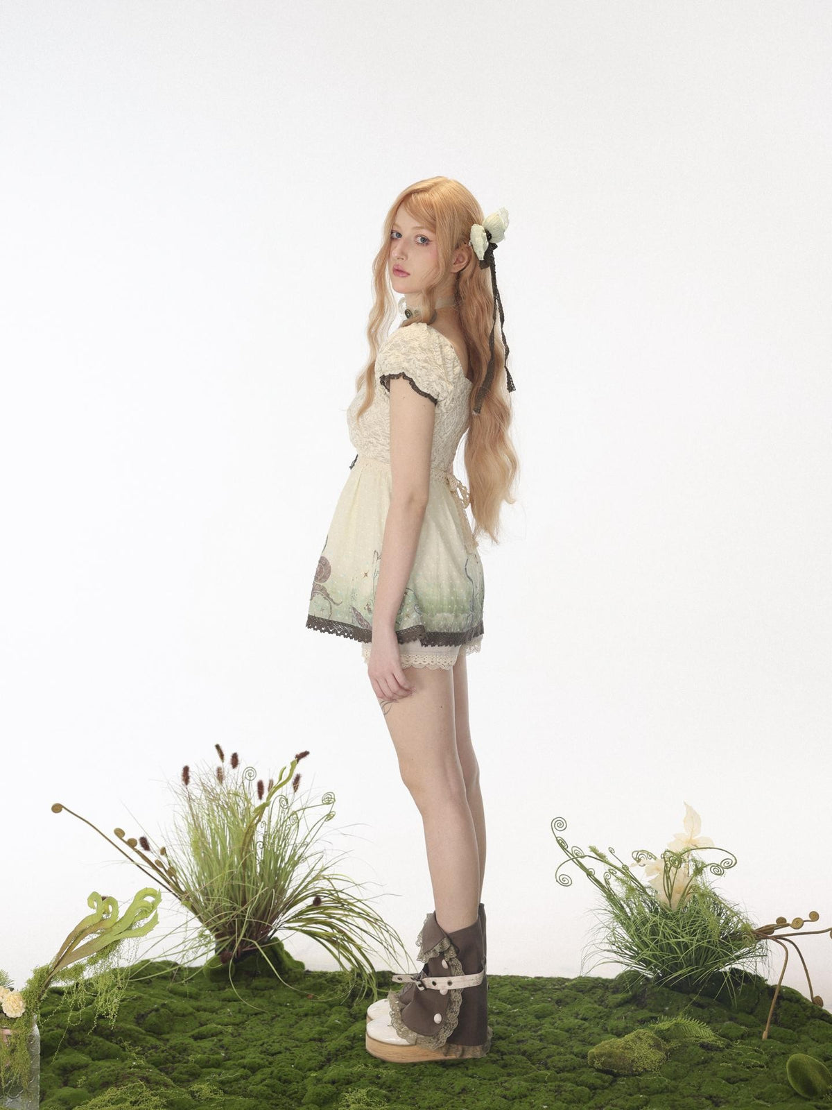 Rose island Asymmetric Patchwork Floral Women's Cotton Leg Warmers