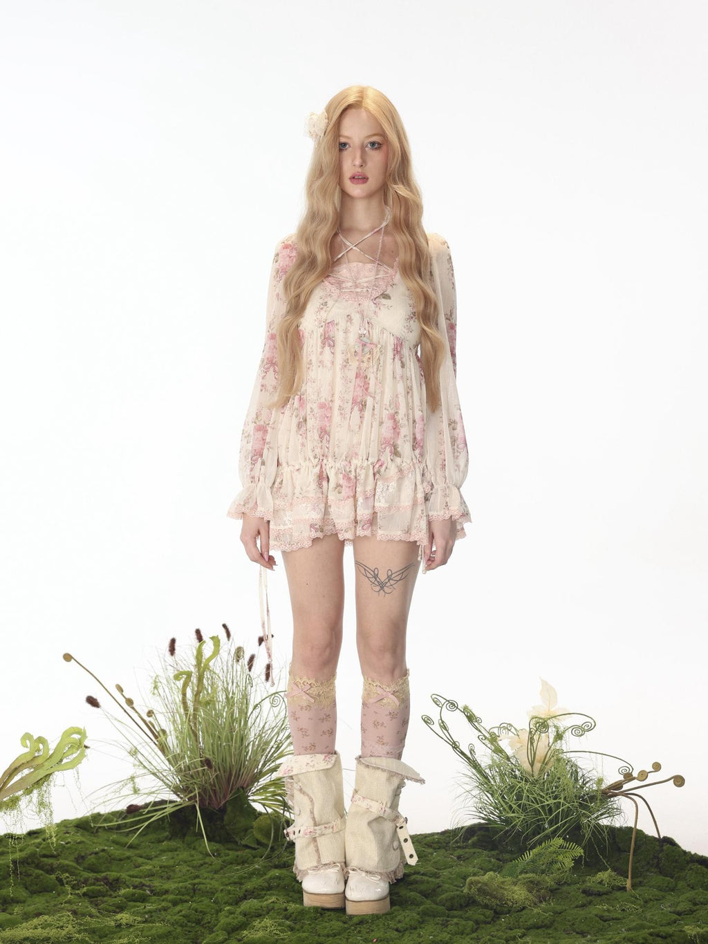 Rose island Asymmetric Patchwork Floral Women's Cotton Leg Warmers
