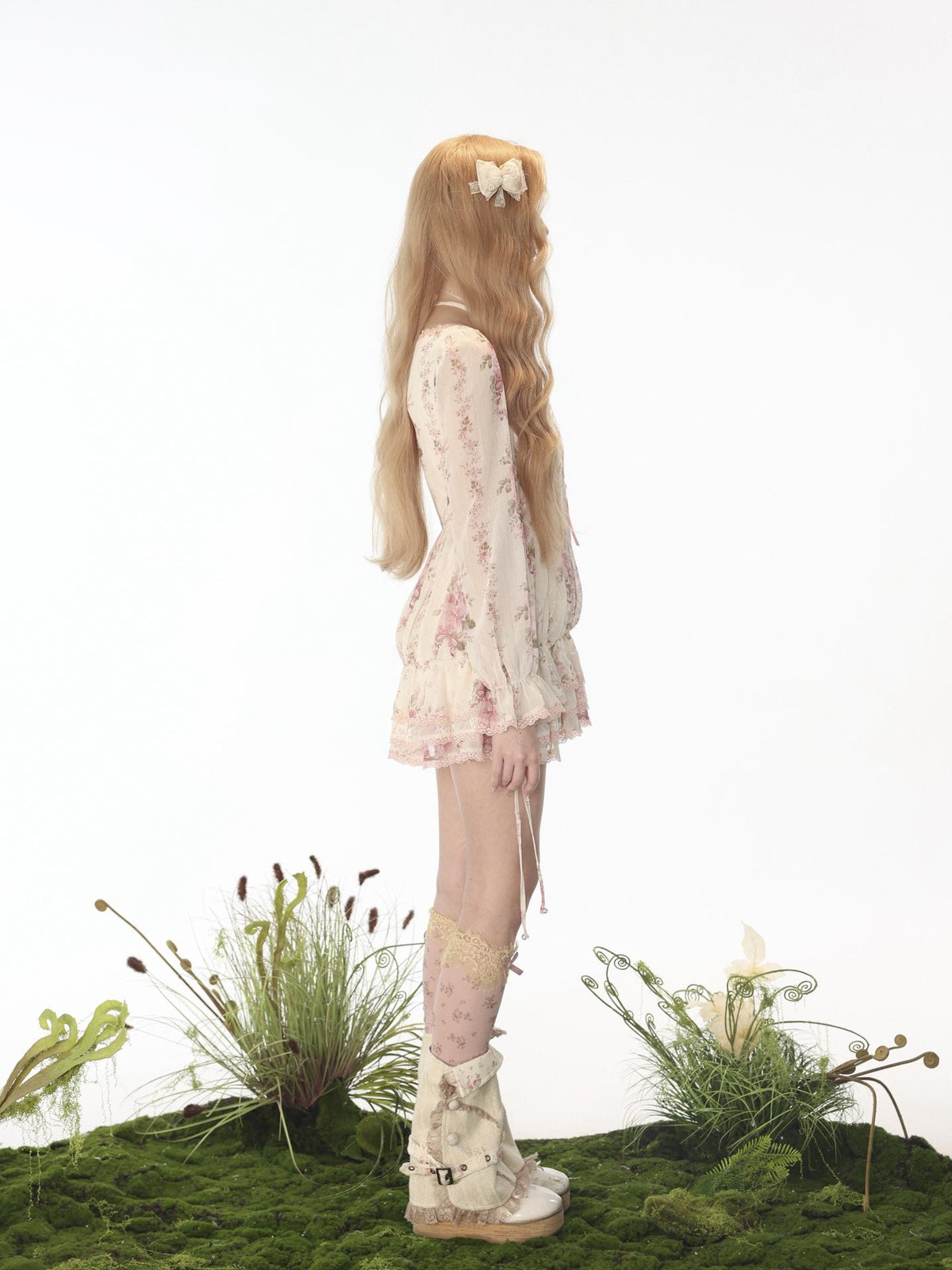 Rose island Asymmetric Patchwork Floral Women's Cotton Leg Warmers