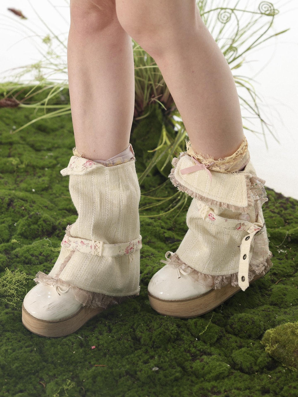 Rose island Asymmetric Patchwork Floral Women's Cotton Leg Warmers