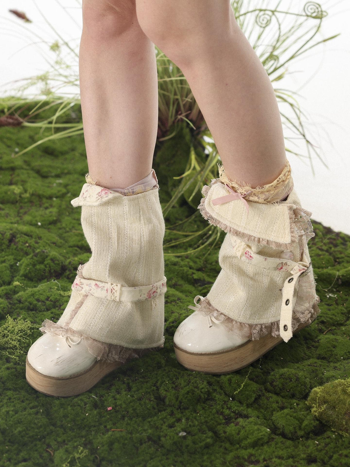 Rose island Asymmetric Patchwork Floral Women's Cotton Leg Warmers