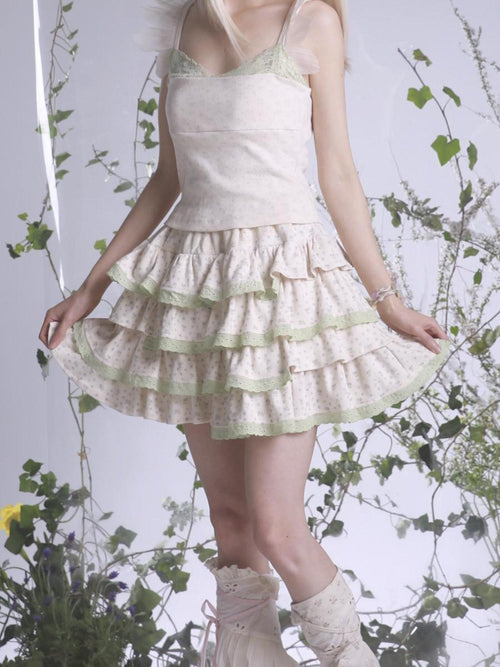 Rose island Blueberry Print Knit Tiered Asymmetric Fairycore Women's Midi Skirts