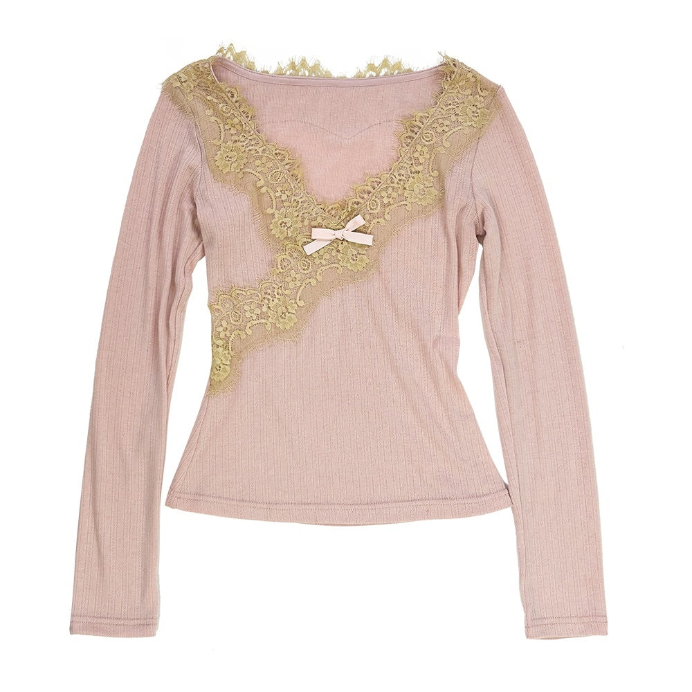 Rose_island_Bow_Lace_Trim_Slim_Fit_V-neck_Women's_Long_Sleeve_T-shirts_898909452907_MISSTT