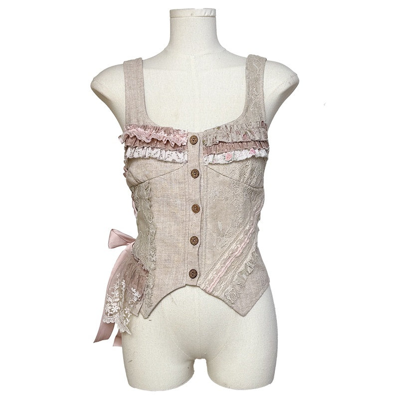 Rose_island_Cotton_Linen_Spliced_Lace_Asymmetric_Color_Block_Drawstring_Women's_Vests_1086170553146_MISSTT