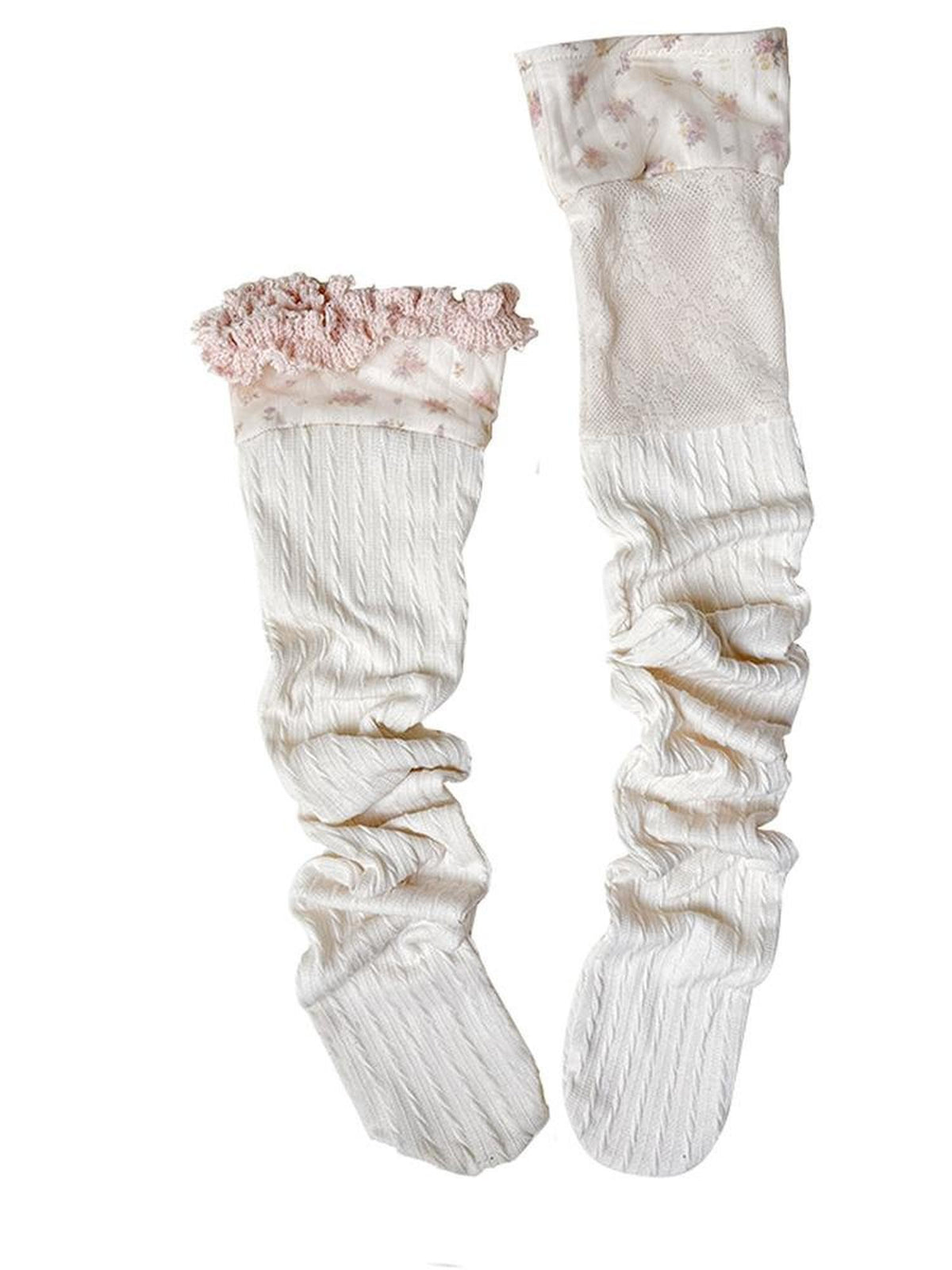 Rose island Ditsy Floral Asymmetric Two Tone Women's Knee Socks