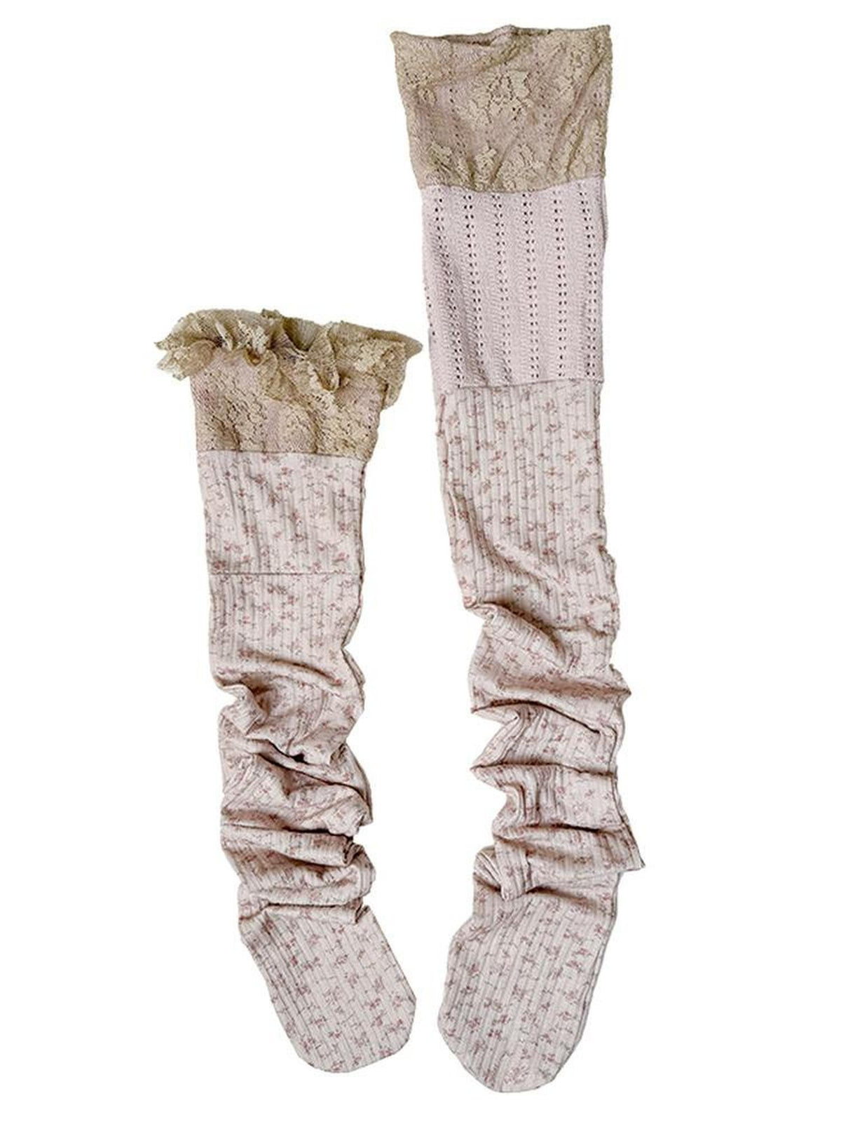 Rose island Ditsy Floral Asymmetric Two Tone Women's Knee Socks