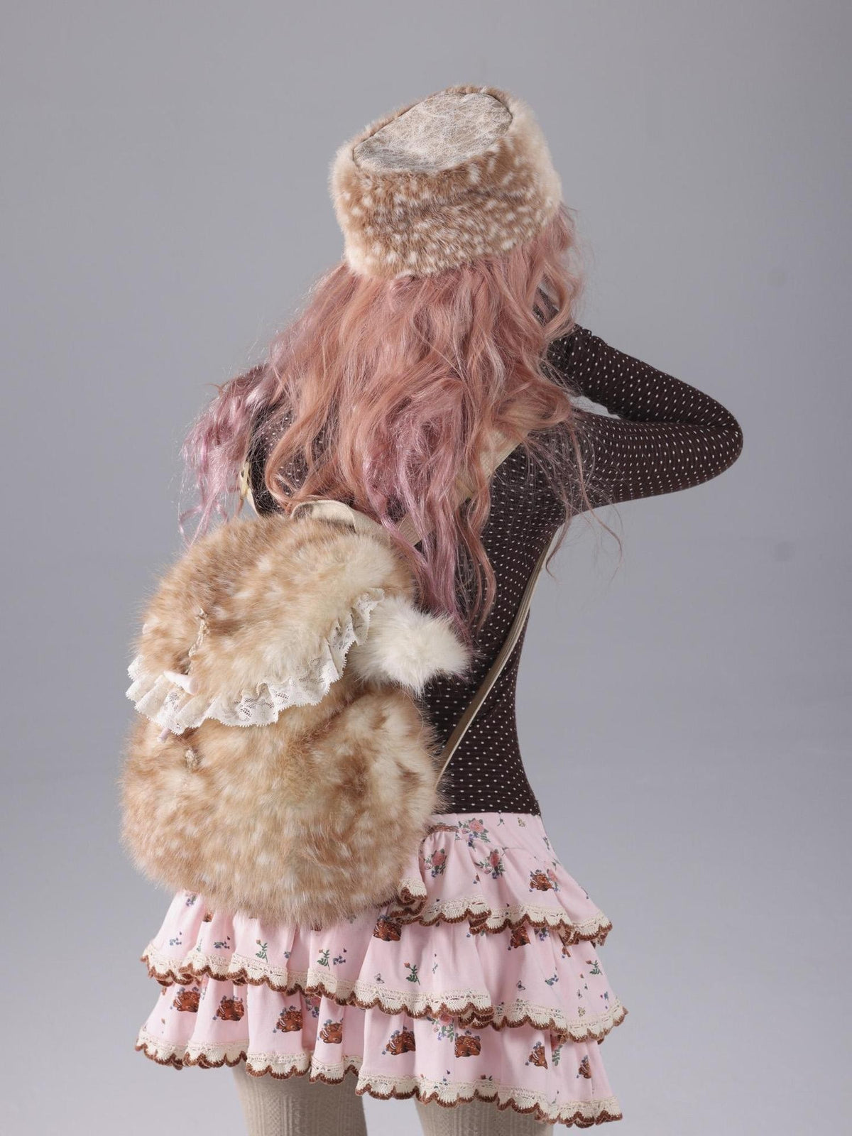 Rose island Faux Fur Deer Animal Bucket Women's Backpacks