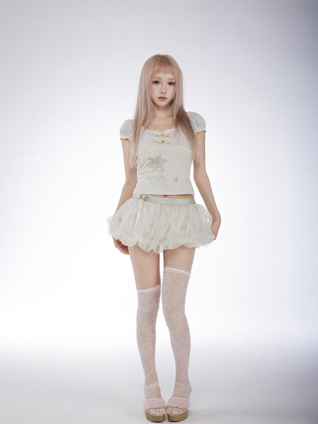 Rose island Floral Embroidered Lace Round Neck Women's Cotton Short Sleeve T-shirts