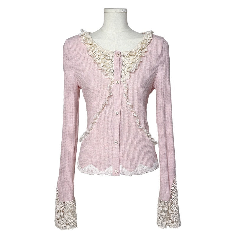 Rose_island_Lace_Sleeve_Slim_Fit_Knit_Women's_Polyester_Cardigans_1085125482179_MISSTT