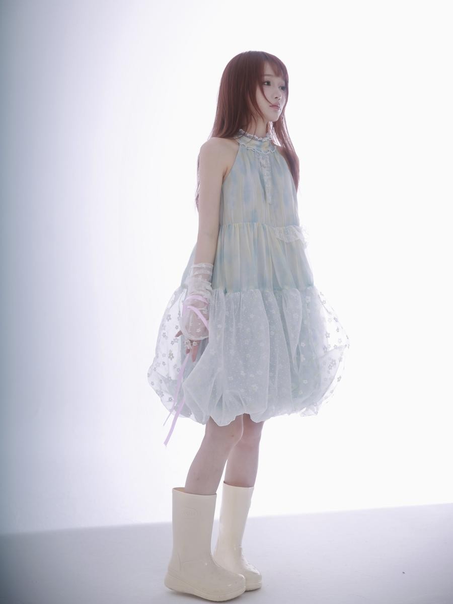 Rose island Light Blue Asymmetric Patchwork Fairycore Women's Halter Midi Dresses