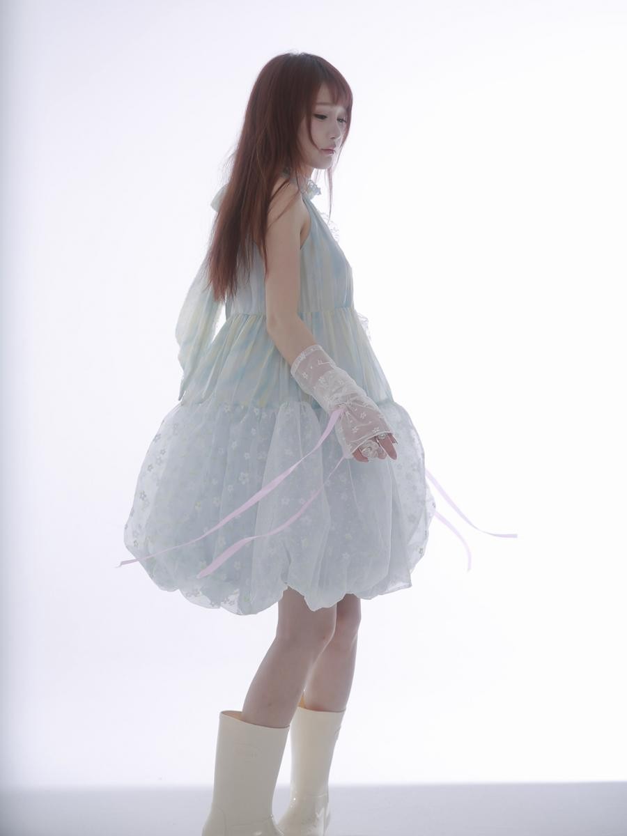 Rose island Light Blue Asymmetric Patchwork Fairycore Women's Halter Midi Dresses