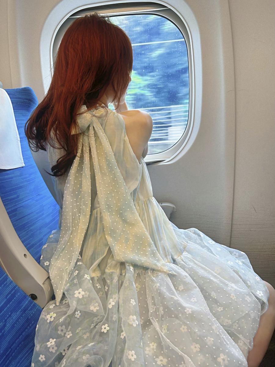 Rose island Light Blue Asymmetric Patchwork Fairycore Women's Halter Midi Dresses