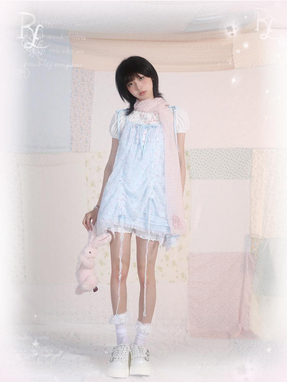 Rose island Ocean Garden Blue Yellow Double Layer Ruched Sweet Women's A Line Casual Mini Dresses