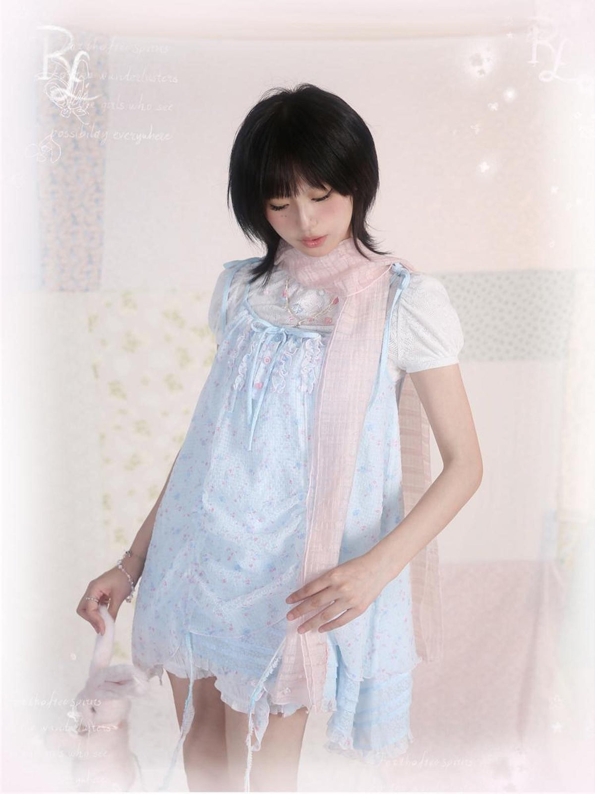 Rose island Ocean Garden Blue Yellow Double Layer Ruched Sweet Women's A Line Casual Mini Dresses
