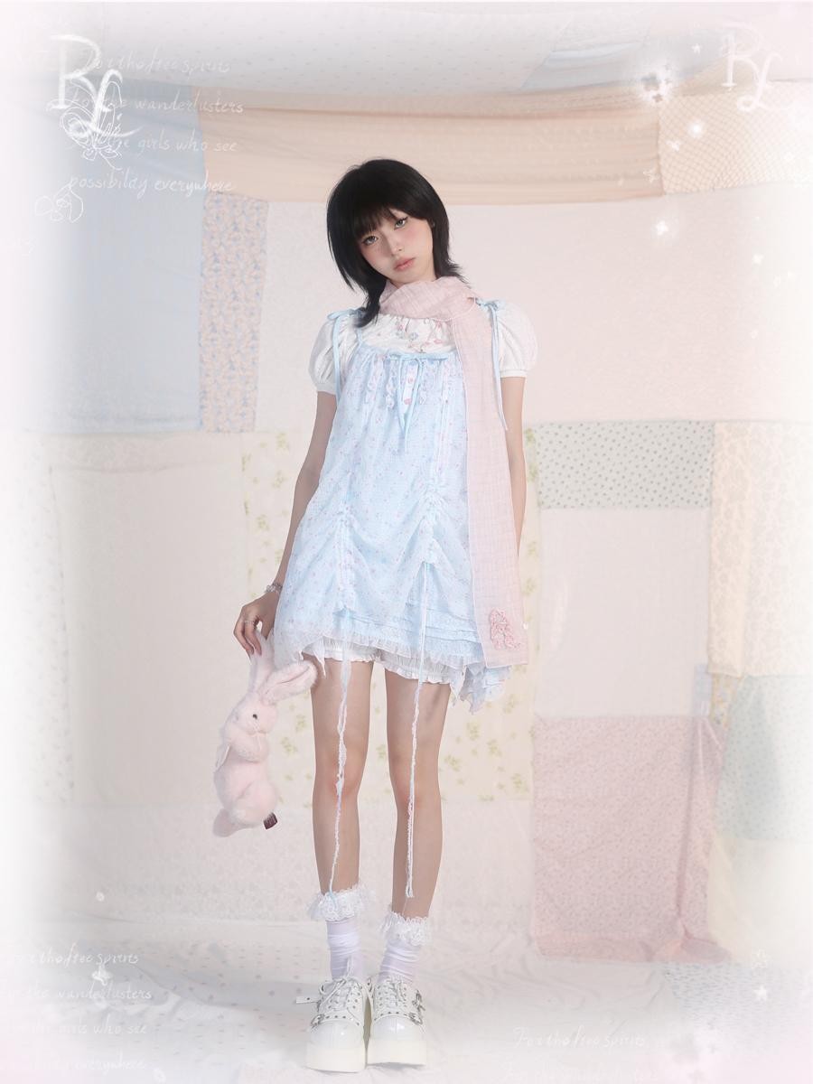Rose island Ocean Garden Blue Yellow Double Layer Ruched Sweet Women's A Line Casual Mini Dresses
