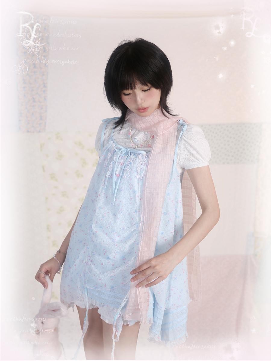 Rose island Ocean Garden Blue Yellow Double Layer Ruched Sweet Women's A Line Casual Mini Dresses