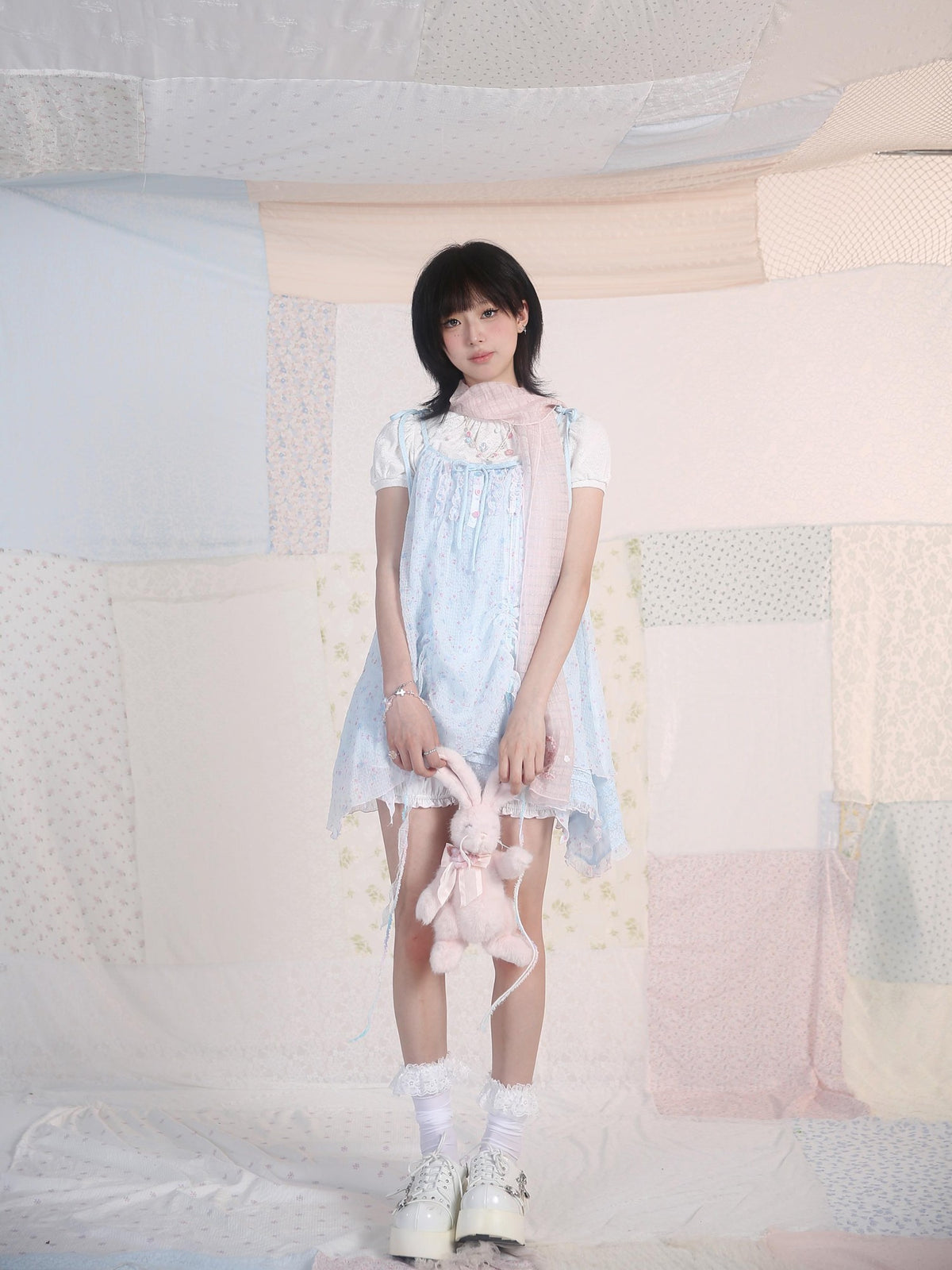 Rose island Ocean Garden Blue Yellow Double Layer Ruched Sweet Women's A Line Casual Mini Dresses