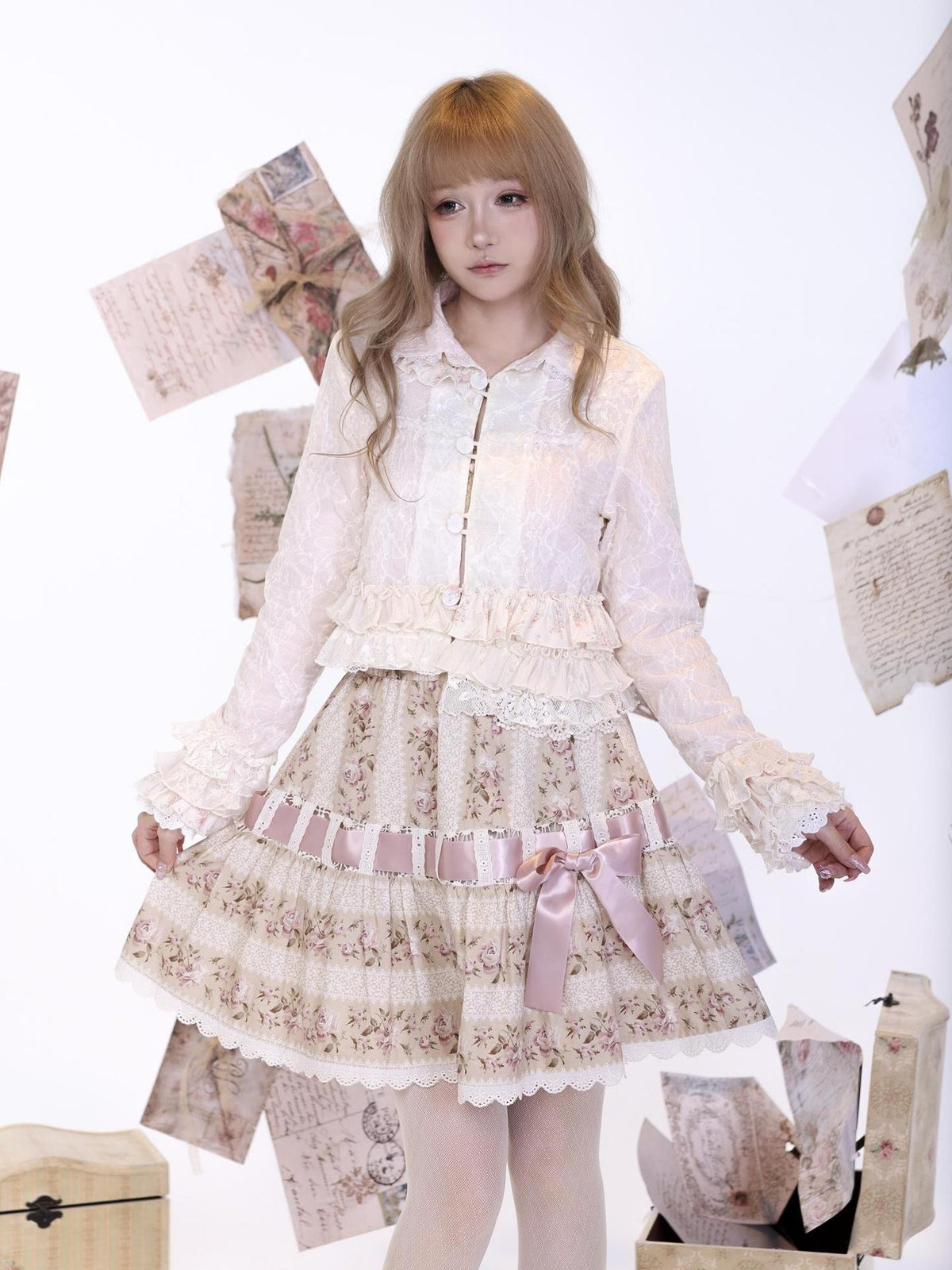 Rose island Sheer Floral Layered Lace Windproof Cardigan Women's Nylon Lace Blouses
