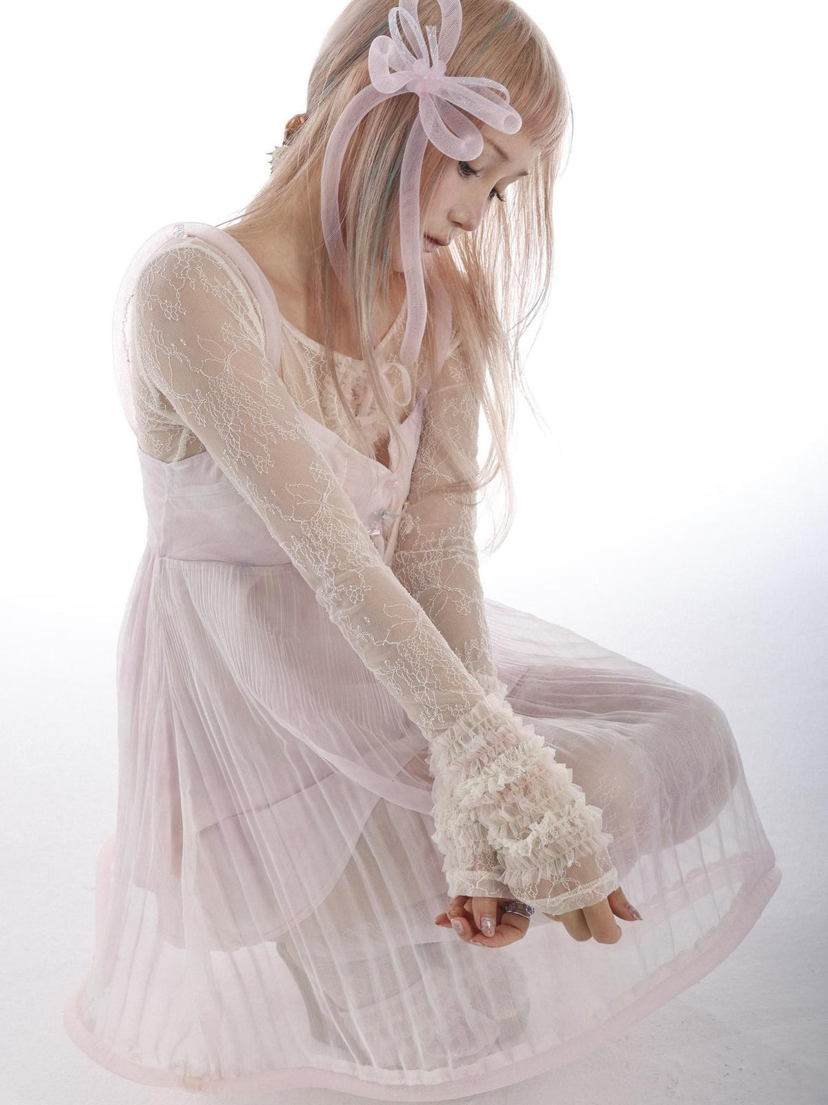 Rose island Sheer Lace Paneled Bubble Women's Slip Mini Dresses