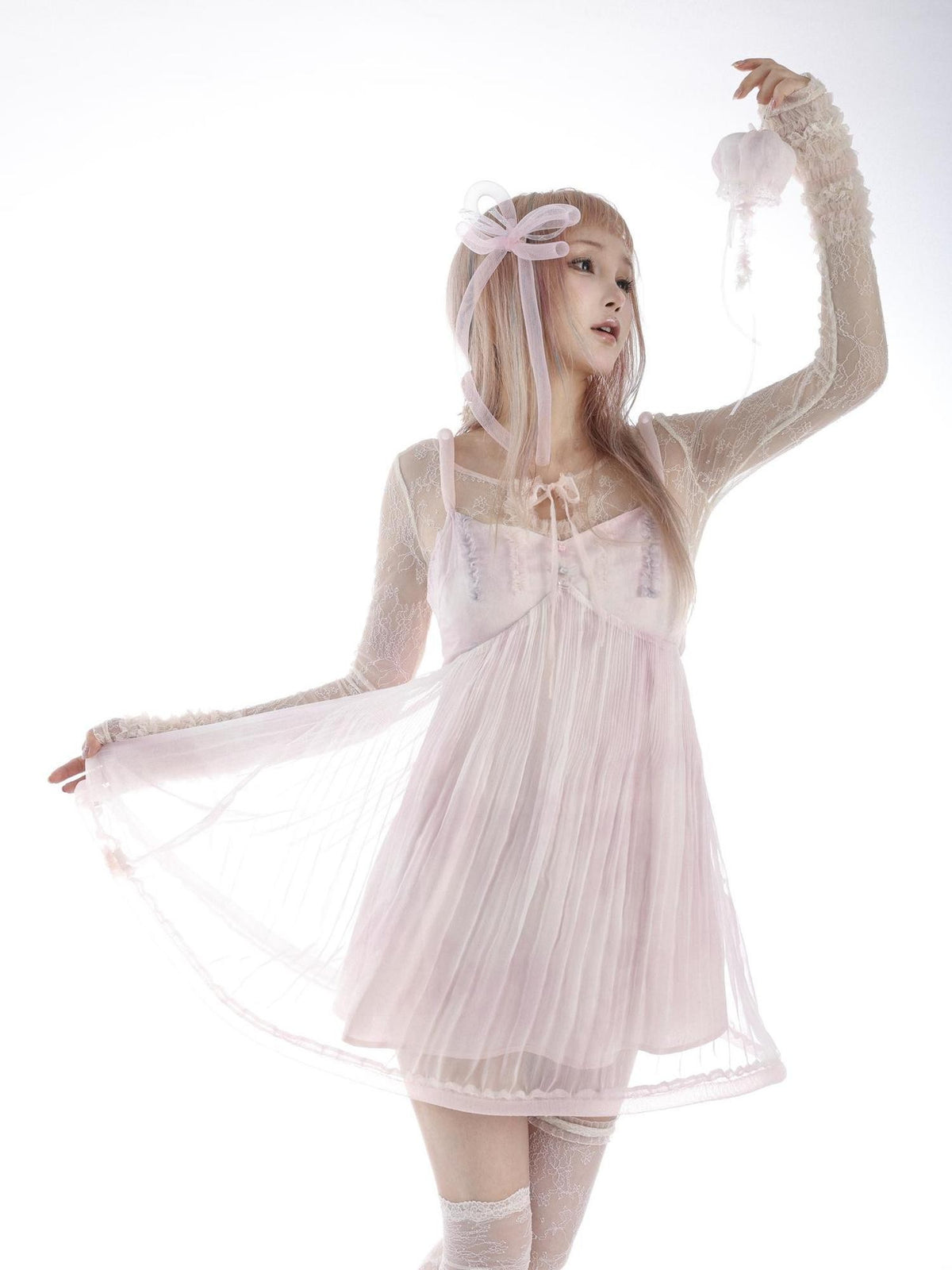 Rose island Sheer Lace Paneled Bubble Women's Slip Mini Dresses