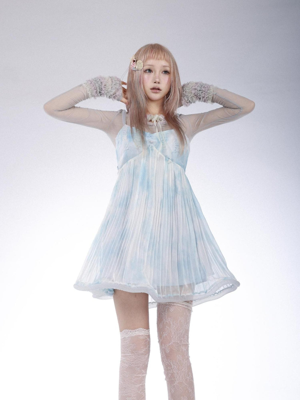 Rose island Sheer Lace Paneled Bubble Women's Slip Mini Dresses