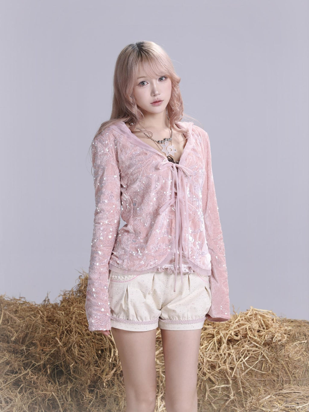 Rose island Sheer Sequin Velvet Hooded Slim Fit Women's Long Sleeve Boleros & Shrugs