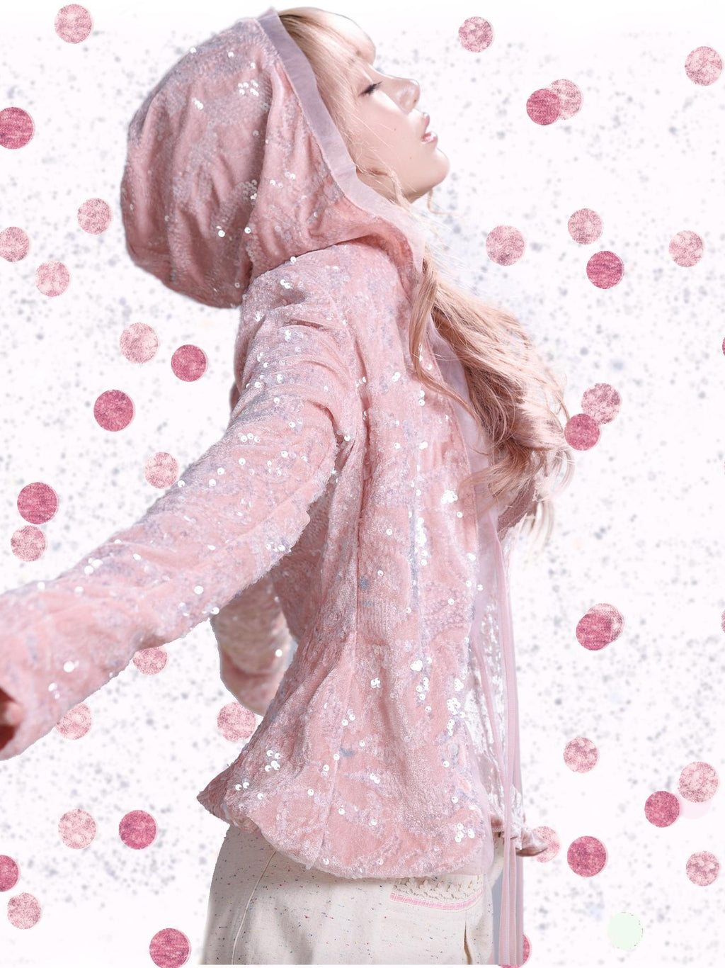 Rose island Sheer Sequin Velvet Hooded Slim Fit Women's Long Sleeve Boleros & Shrugs