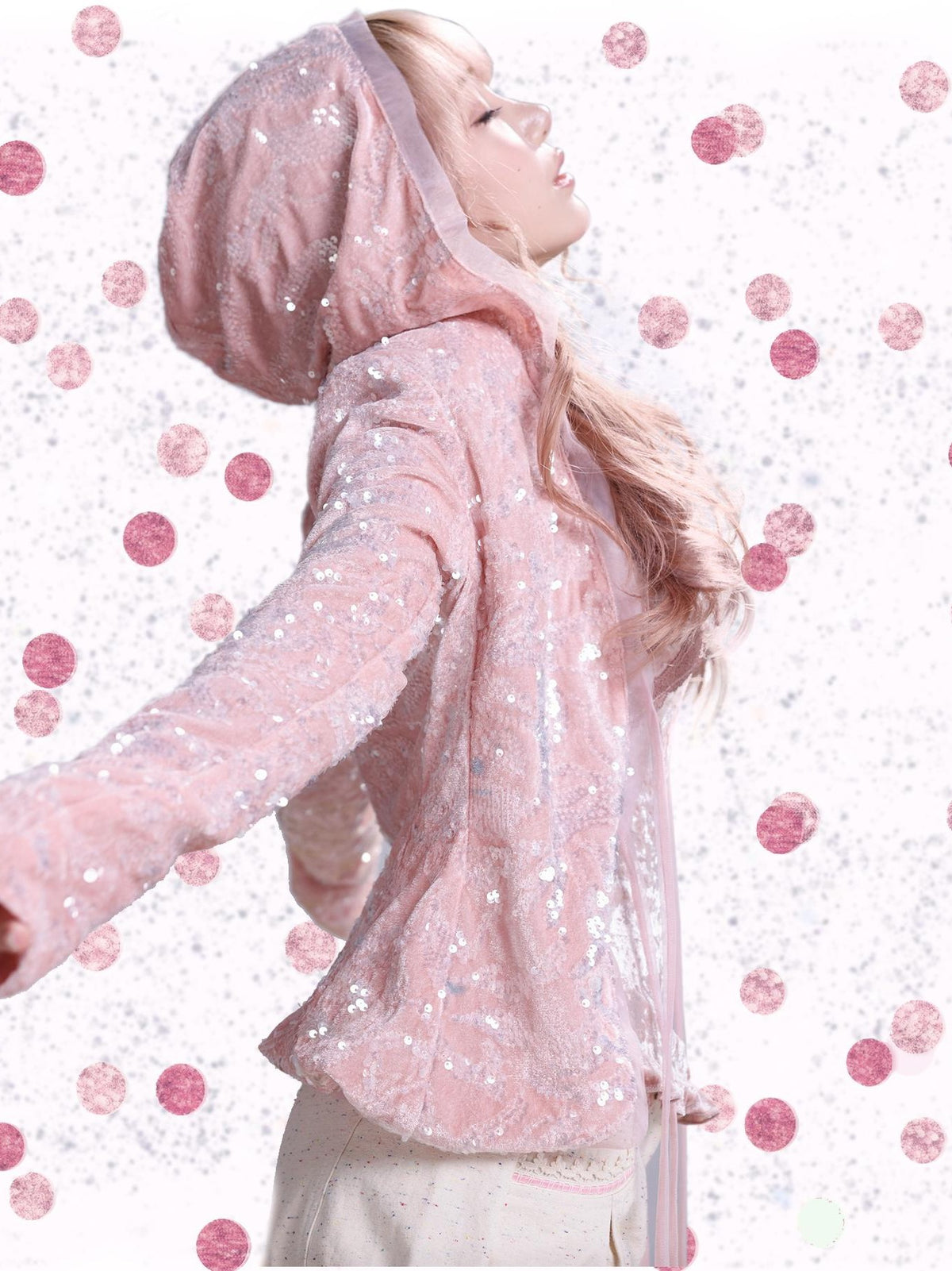 Rose island Sheer Sequin Velvet Hooded Slim Fit Women's Long Sleeve Boleros & Shrugs