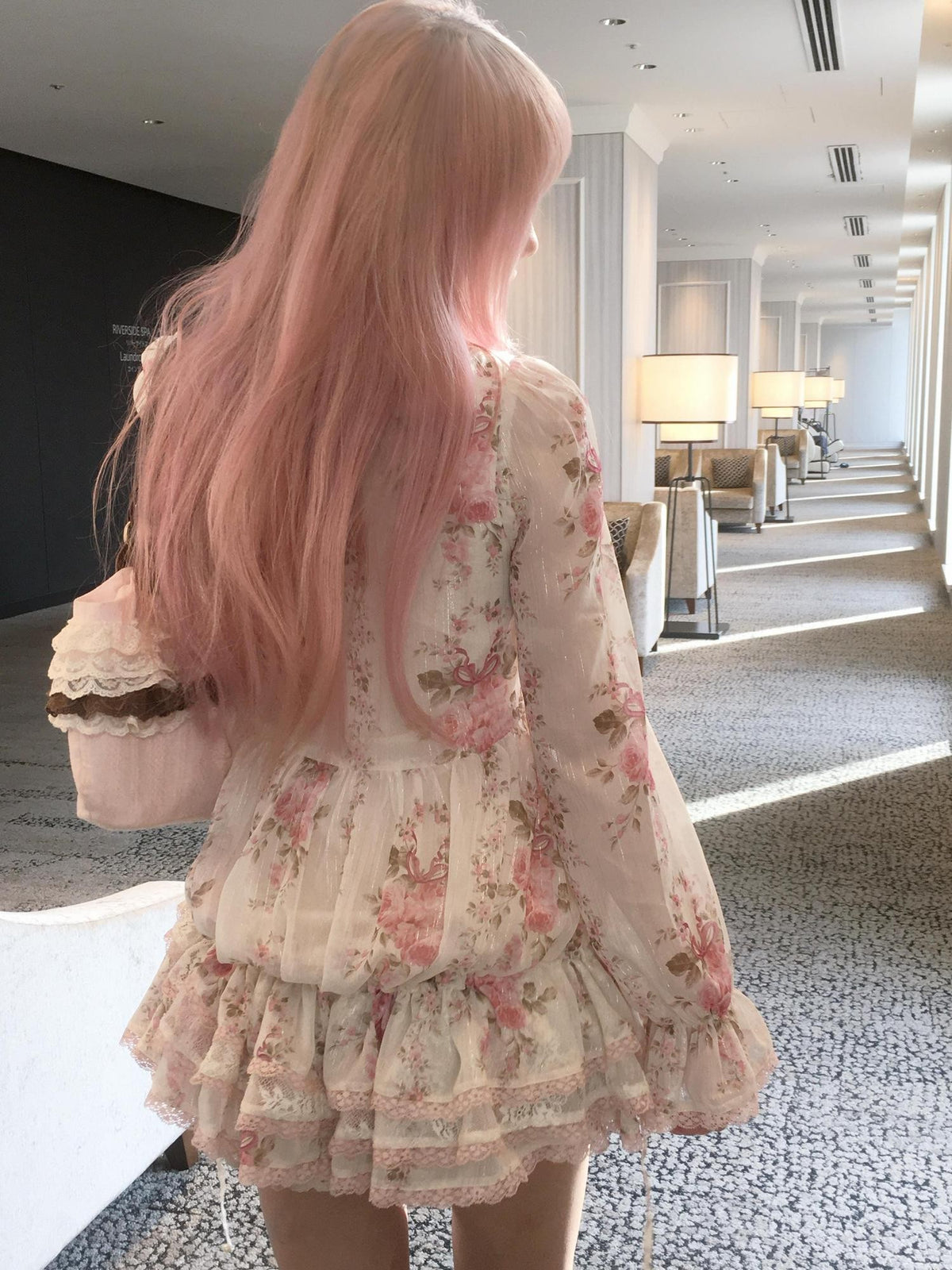 Rose island Shimmer Chiffon Long Sleeve Bustle Hem Women's Babydoll Mini Dresses
