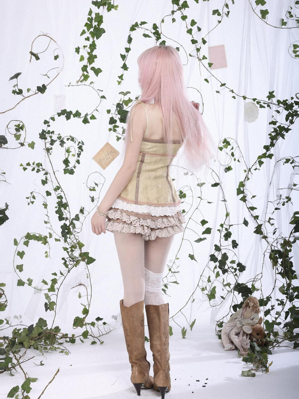 Rose island Vintage Lace Up Corset Waist Tencel Women's Camisoles