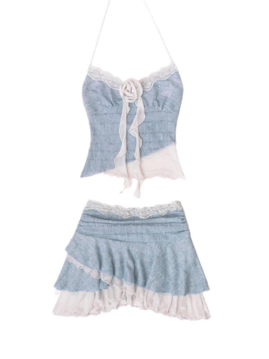 SCCREBEL Ballet Openwork Handcrafted Rose Cropped Women's Knit Camisoles