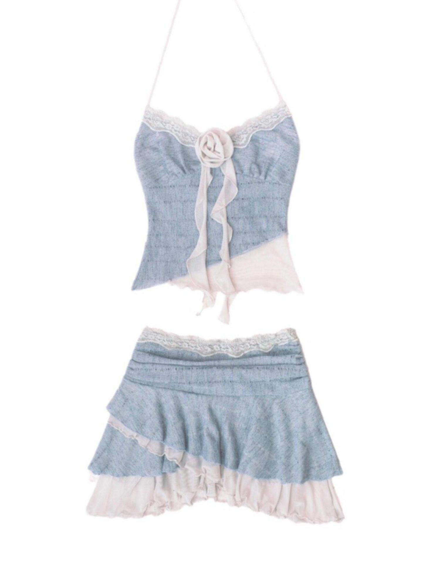 SCCREBEL Ballet Openwork Handcrafted Rose Cropped Women's Knit Camisoles