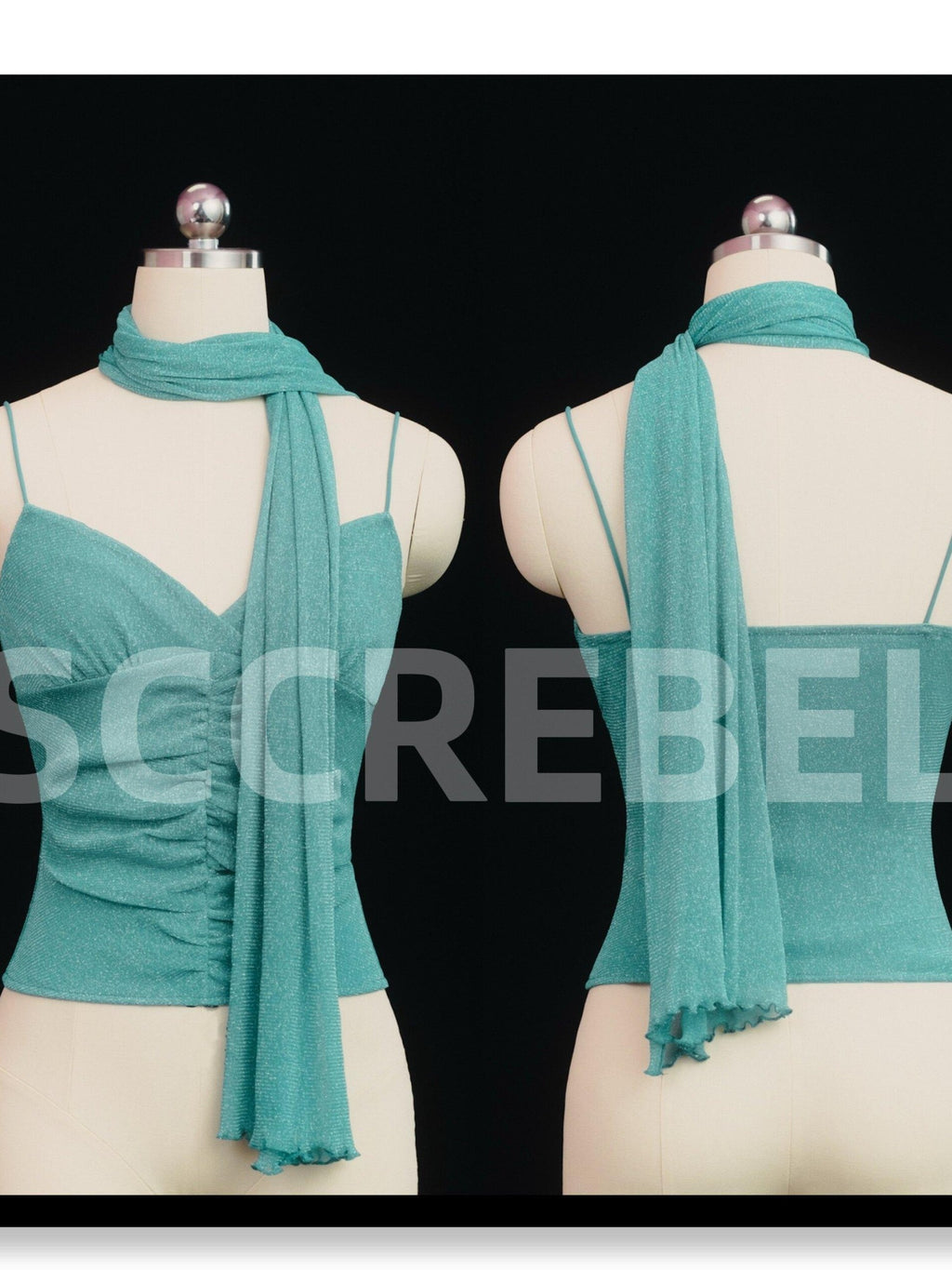 SCCREBEL Blue Green Shimmer Vintage East Asian Women's Metallic Thread Camisoles