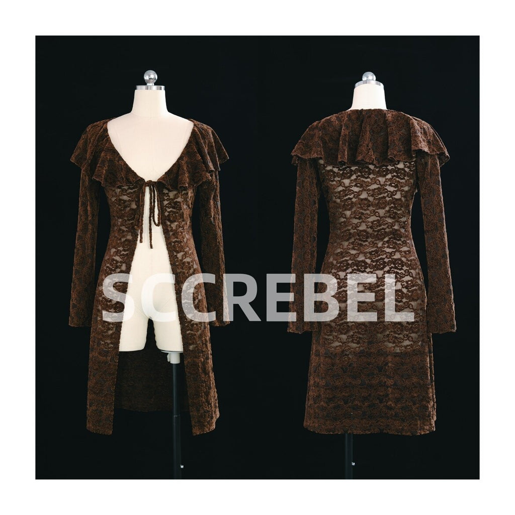 SCCREBEL_Coffee_Brushed_Lace_Cutout_Ruffle_Vintage_Slim_Fit_Women's_Polyester_Cardigans_846411749557_MISSTT