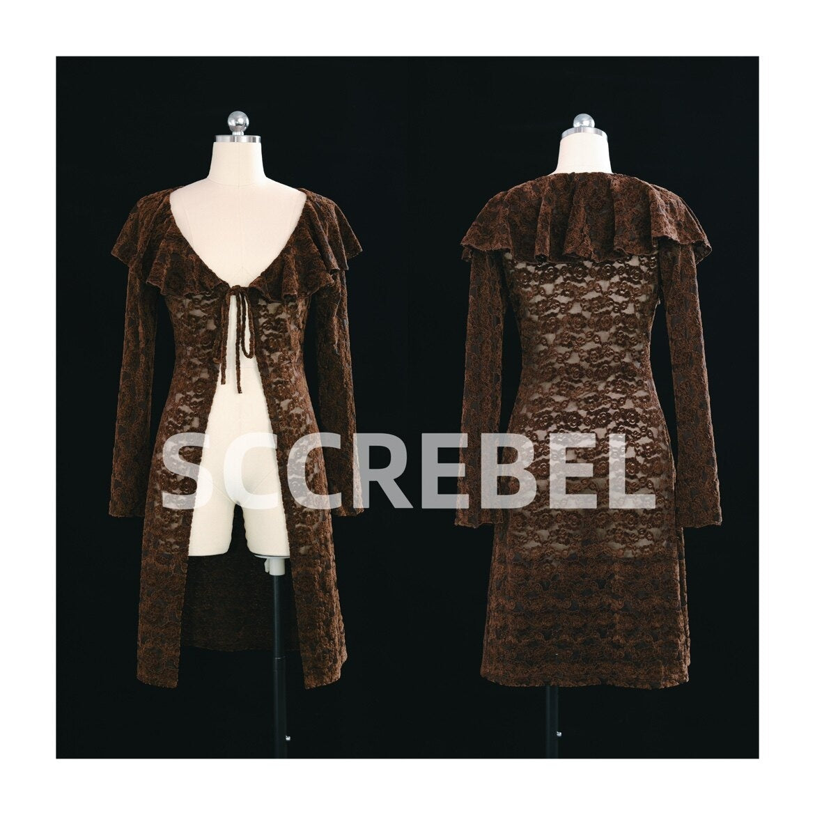 SCCREBEL_Coffee_Brushed_Lace_Cutout_Ruffle_Vintage_Slim_Fit_Women's_Polyester_Cardigans_846411749557_MISSTT