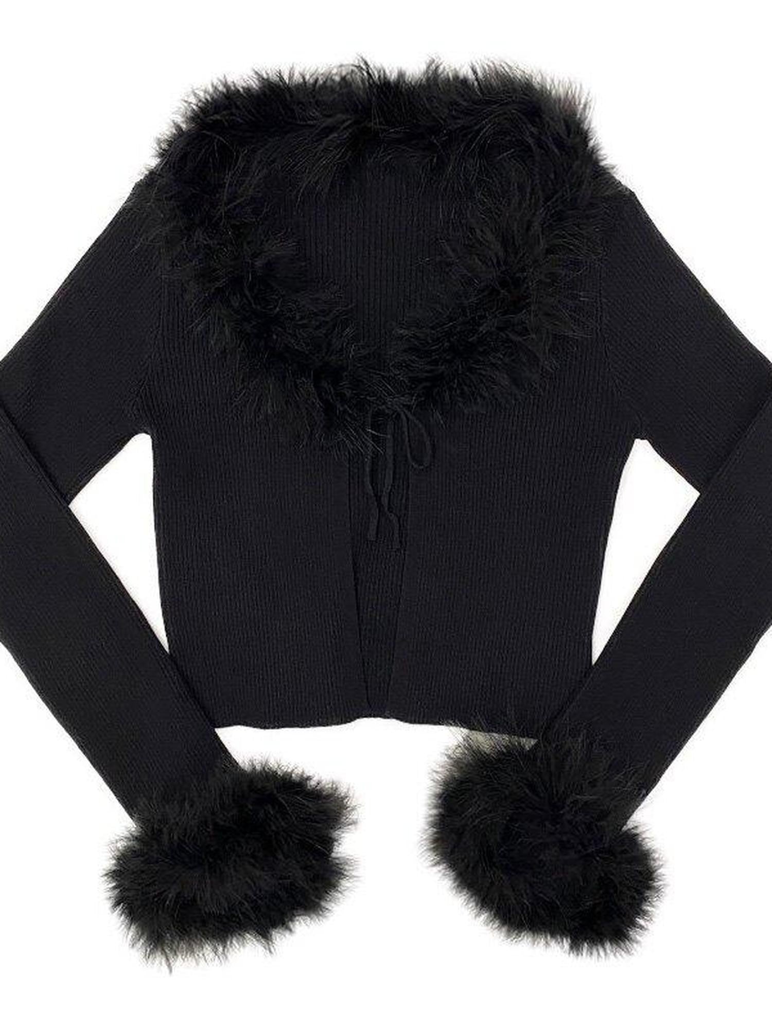 SCCREBEL Dark Edgy Lace Up Knit V-neck Short High Waist Women's Cotton Plush Cardigans